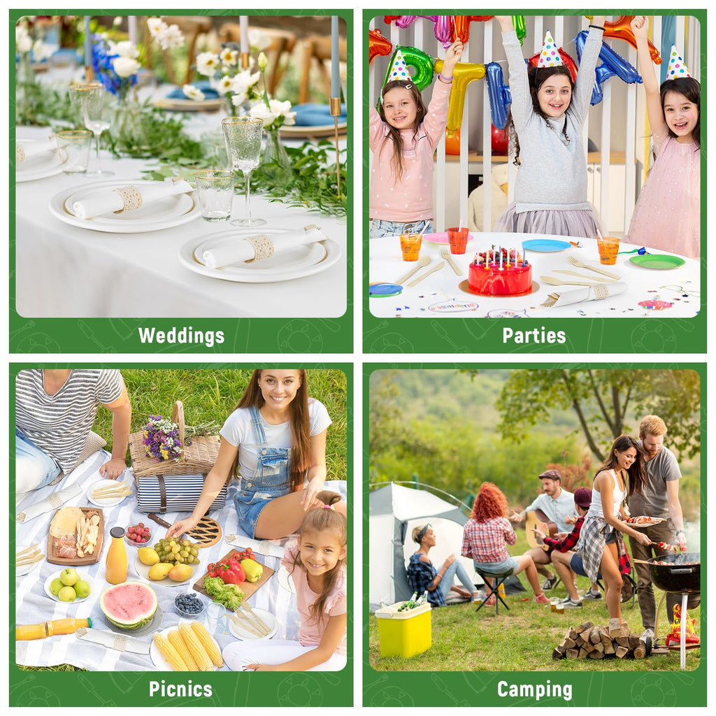 100Pack Pre Rolled Bamboo Utensils - Pre Rolled Bamboo Cutlery Set(100 Forks, 100 Knives, 100 Spoons, 100 Napkins), Wrapped Wooden Cutlery, Biodegradable Wrapped Cutlery for Party, Wedding, Events