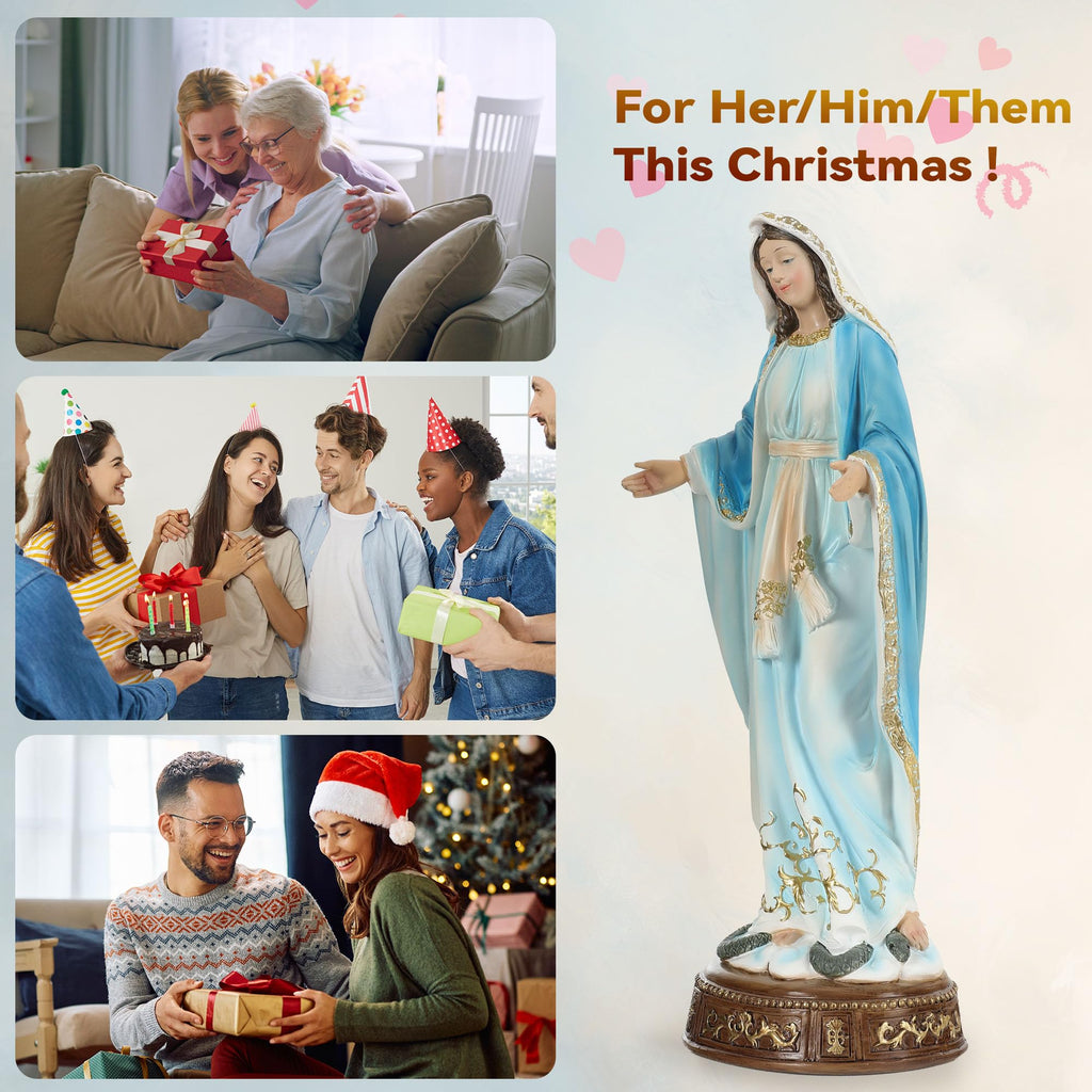 Ultym Virgin Mary Statue 16.3 Inch, Our Lady of Grace Sculpture, Hand-Painted Catholic Home Altar Decor, Elegant Indoor Resin Statue, Religious Gift for Mother, Grandma