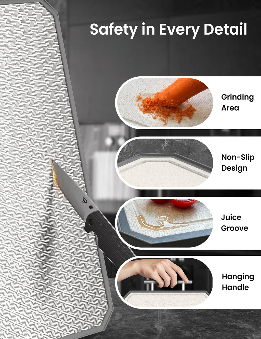 Callsky Cutting Board for Kitchen, Non Toxic Titanium Cutting Board, Double-Sided Metal Chopping Board with Juice Groove, Cutting Boards for Meat, Vegetables and Fruits, Dishwasher Safe Large 16”×11”