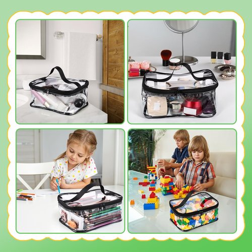 4 Packs Clear Toy Storage Bags, PVC Waterproof Toy Organizer with Zip Reusable Bags for Building Blocks, Board Game, Puzzles, Kids Books, Stationery