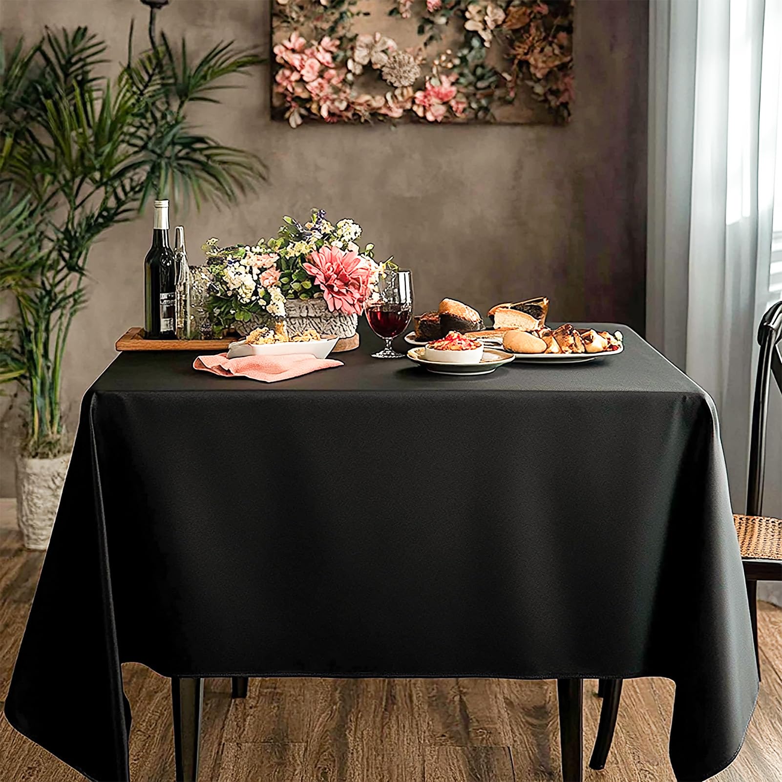 Aocoz Square Tablecloth 52 x 52 Inch Black 10 Pack Tablecloths Stain-Wrinkle Resistant Washable Polyester Table Cloths for Holiday, Buffet Parties,and Wedding