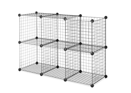Whitmor Storage Cubes - Stackable Interlocking Wire Shelves - 14.25"D x 14.5"W x 14.5"H - Black (Set of 6)