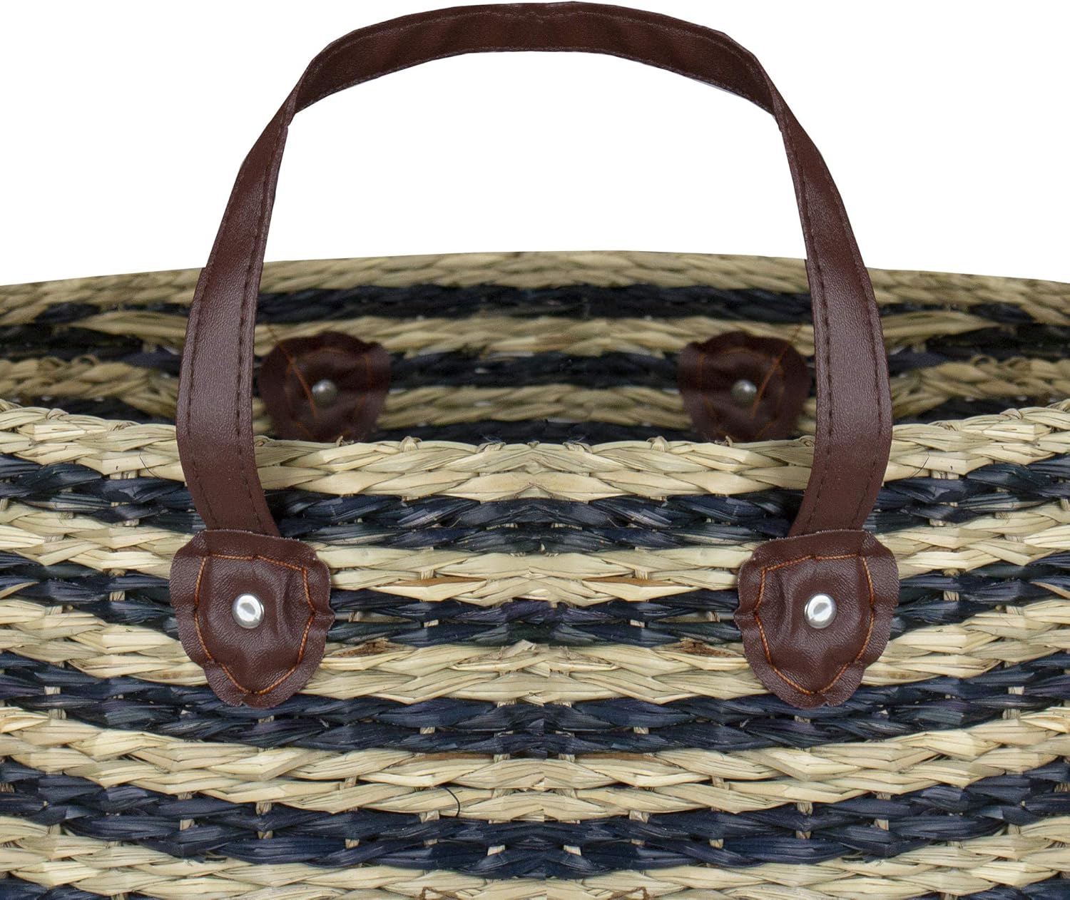 Skiennix 15" Beige & Black Woven Seagrass Basket - Stylish Storage Solution with Handles