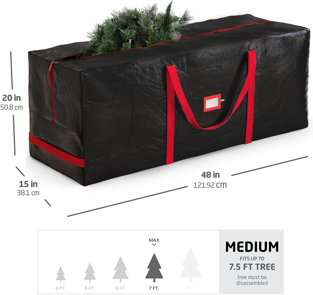 Zober Christmas Tree Storage Bag - Waterproof Protection for 7.5 Ft Trees - Durable Handles & Label Slot - Black