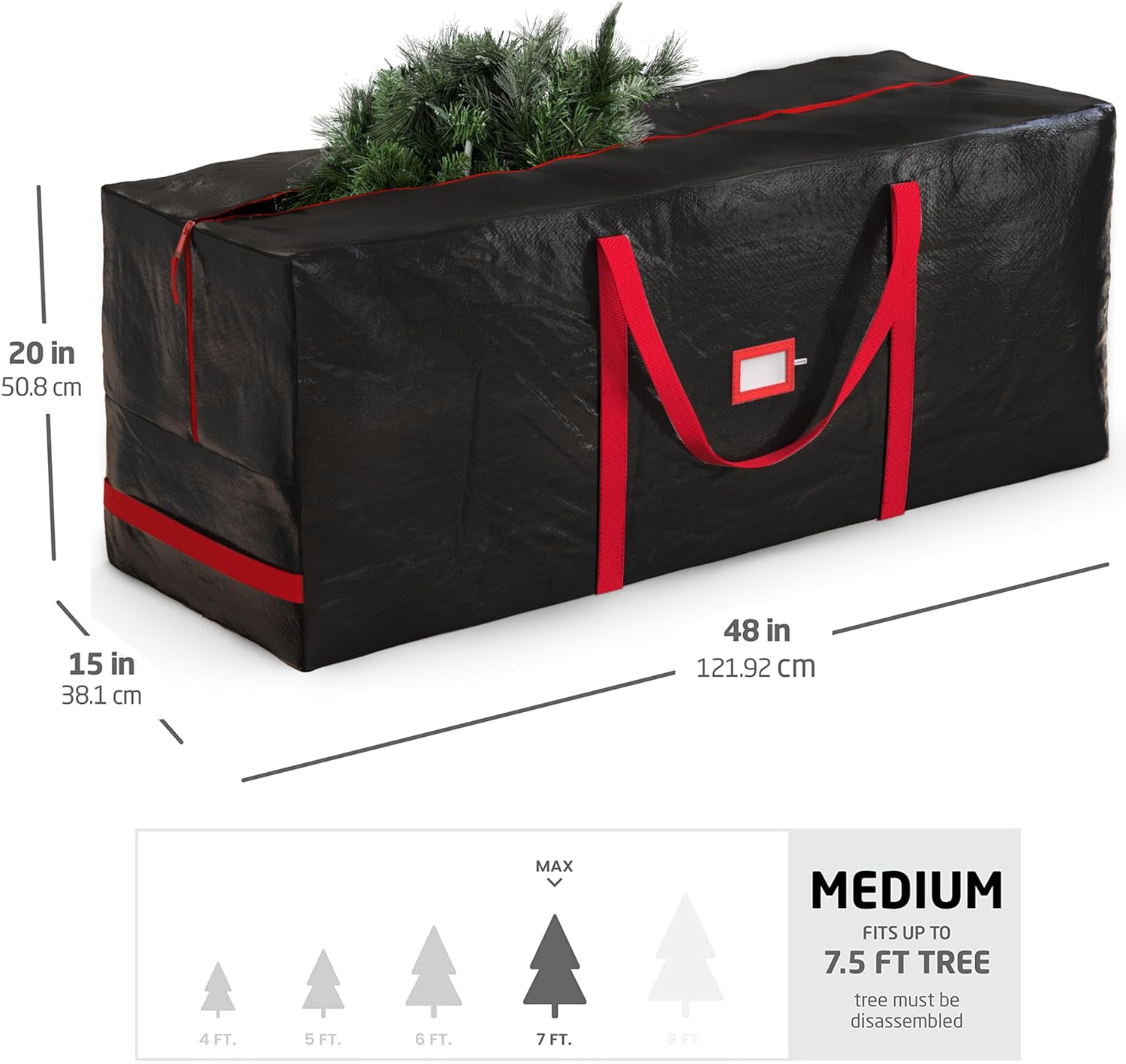 Zober Christmas Tree Storage Bag - Waterproof Protection for 7.5 Ft Trees - Durable Handles & Label Slot - Black