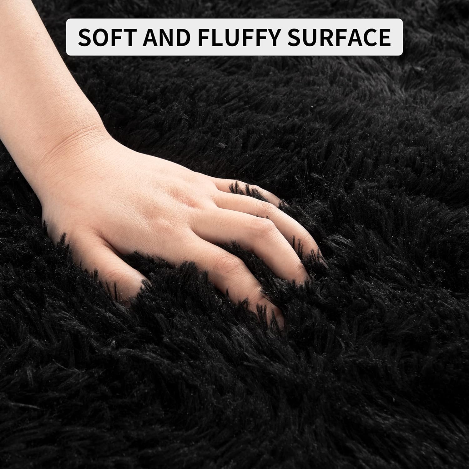 Tepook Super Soft Fluffy Rug - Modern Shaggy Fuzzy Carpet for Bedroom & Nursery | Black, 4 x 6 Feet
