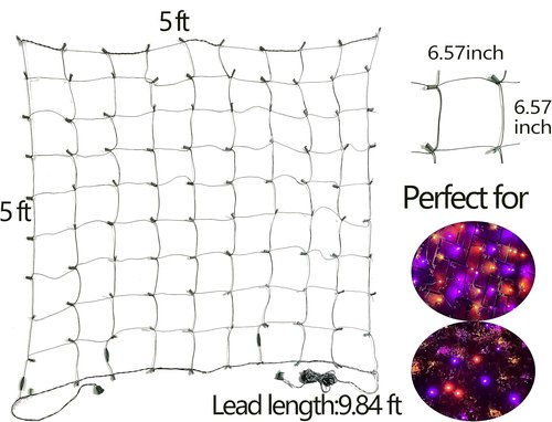 HISHINY Halloween Lights - 100 LED Waterproof 5ft x 5ft Net Lights for Outdoor Decorations | Purple & Orange