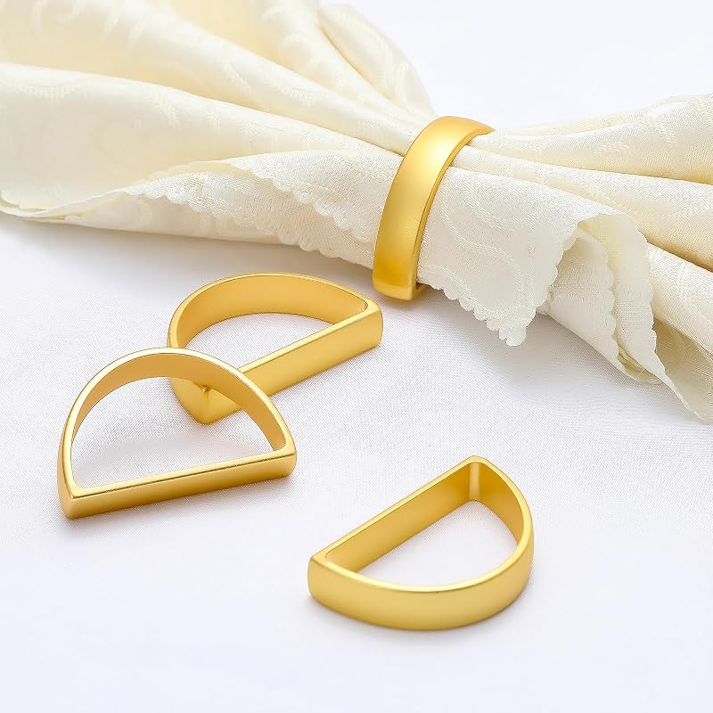 Matte Gold Napkin Rings Set of 48 - D-Shape Bulk Napkin Holders for Thanksgiving & Christmas - 1.8 x 1.18 in
