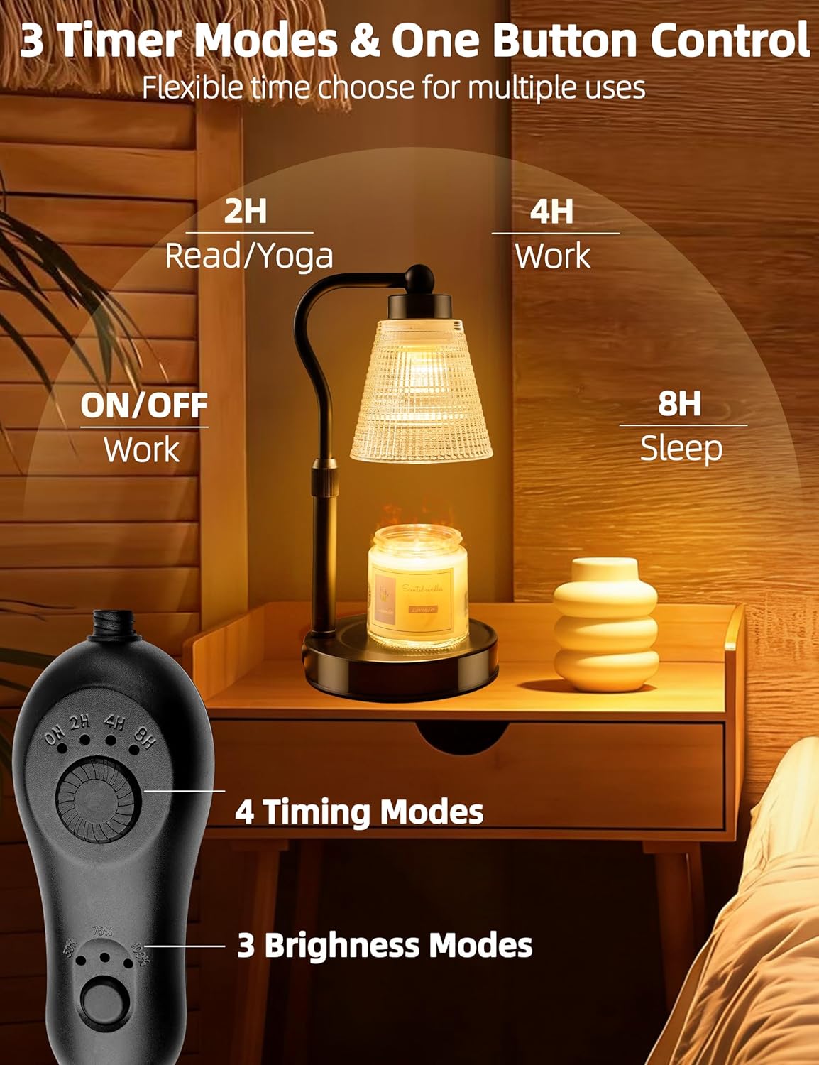 Skiennix Candle Warmer Lamp - Adjustable Height & Dimmable with Timer | Flameless Wax Melter for Home Décor, Black-Clear