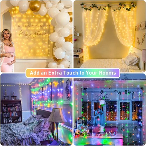 JMEXSUSS 300 LED Curtain Lights - Dual Color Changing with Remote | 9.8 x 9.8ft Connectable Christmas Decor