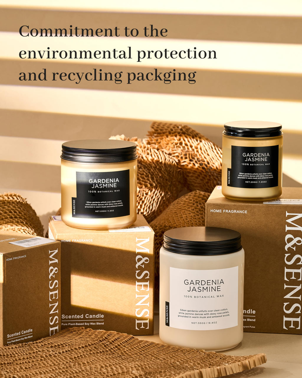 M&SENSE Gardenia Jasmine Scented Candle, 110 Hours Slow Burning Clean Non Toxic 19.4oz 2 Wicks Aromatherapy Candle for Housewarming Gifts, Long Lasting Fragrance for Bath & Office