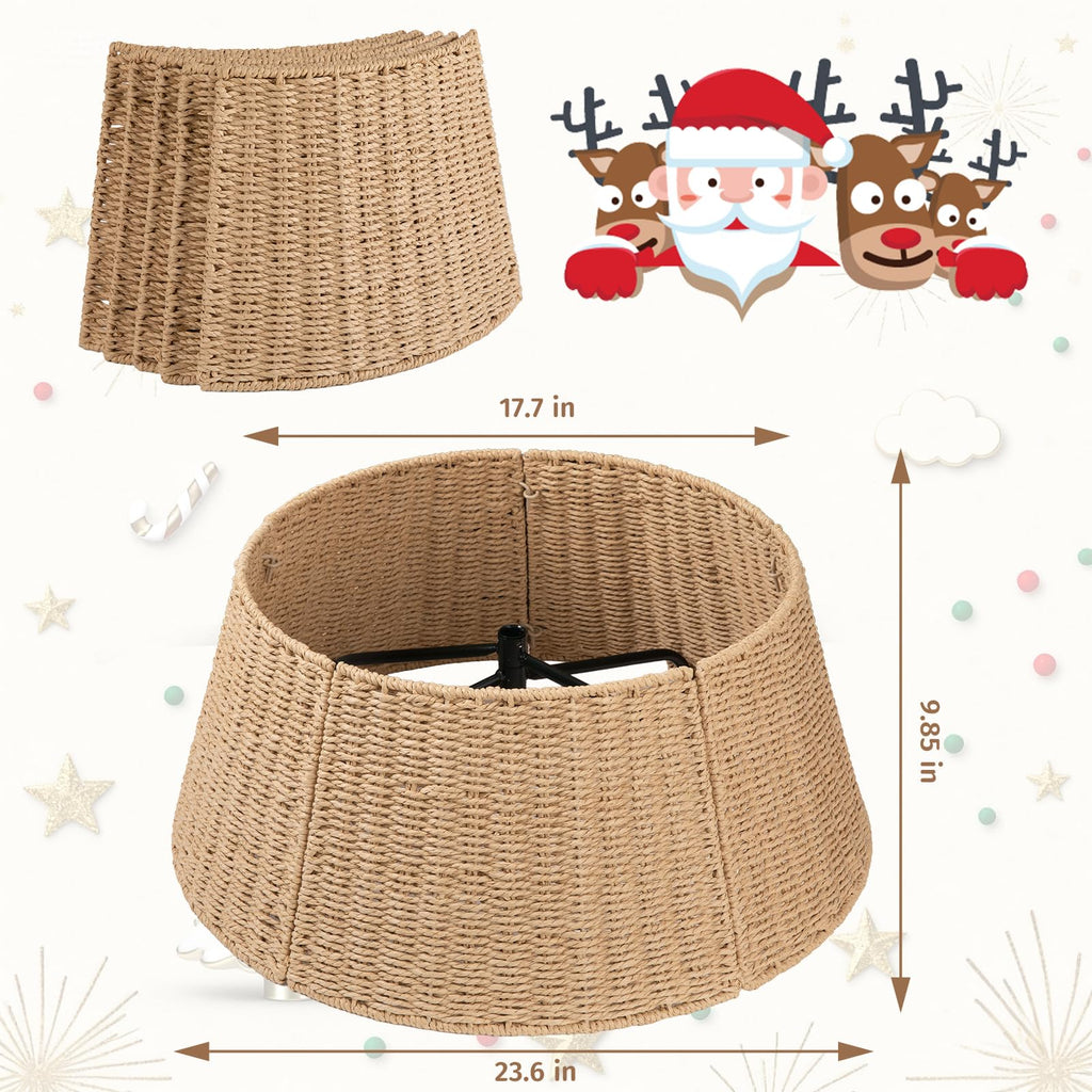 OIAHOMY Christmas Tree Collar, Wicker Holiday Tree Skirt & Stand Base Cover,Paper Rope Christmas Decor, Natural-24 inch