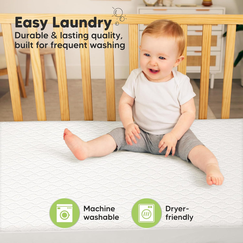 Skiennix 2-Pack Waterproof Crib Mattress Protector - Soft Quilted Cotton, Machine Washable, 52" x 28" (Soft White/Mavy)