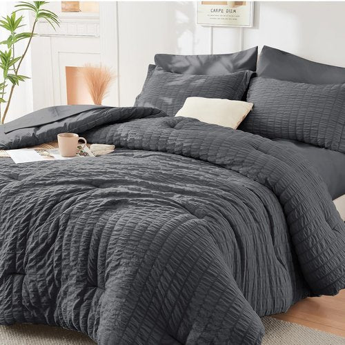HYMOKEGE King Size Comforter Set - All Season Luxury Bedding Set with Sheets & Pillowcases | Dark Grey