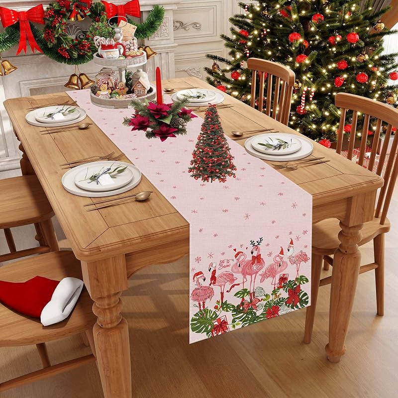 Pink Hawaiian Christmas Table Runner 13x72 Inches - 100% Polyester, Holiday Decor (Variation: Hawaiian Christmas+13" x 72")
