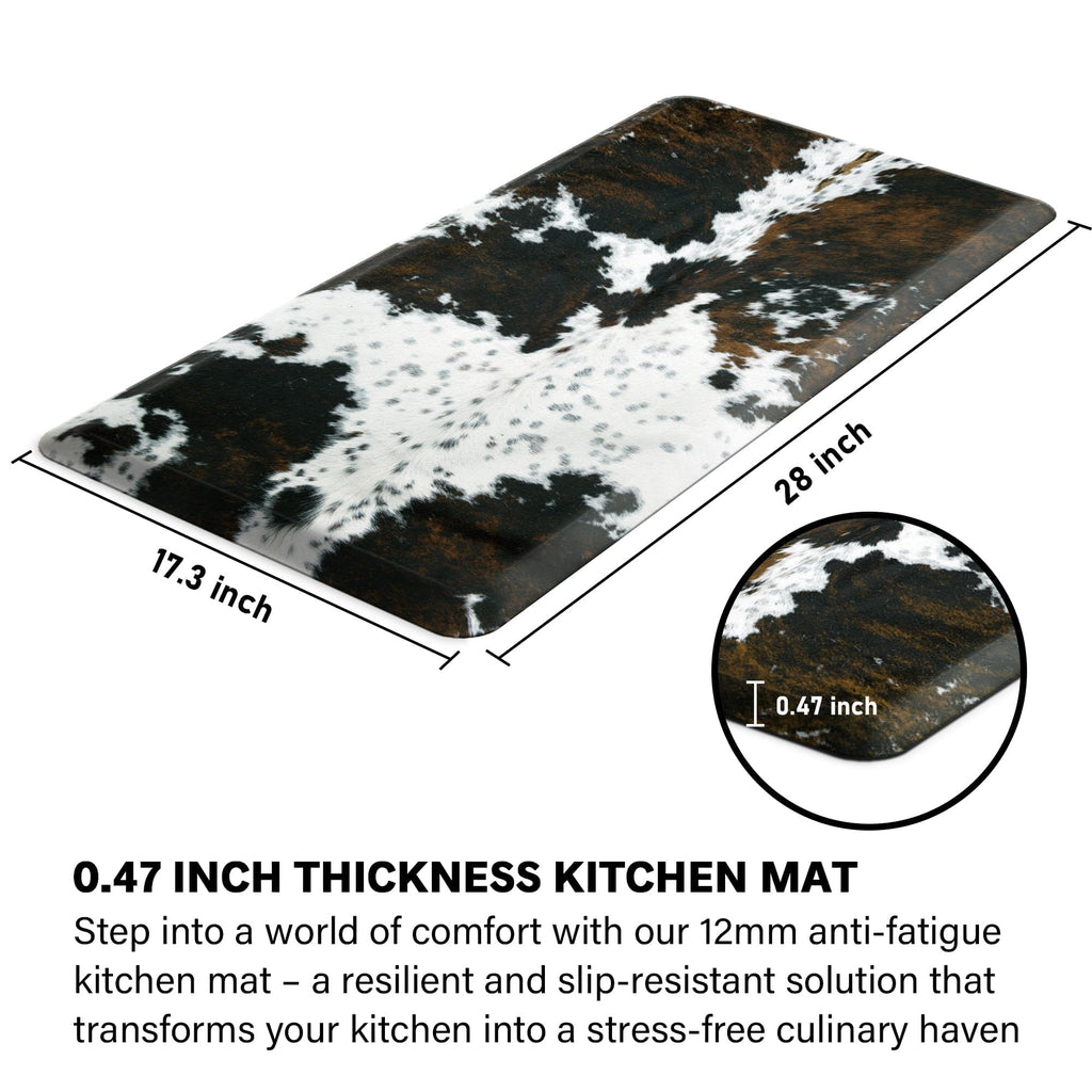 Tyrot Cowhide Kitchen Mat Cushioned Anti Fatigue - 4/5 Inch Thick Western Cow Kitchen Mats for Floor, Non Slip PVC Waterproof Standing Desk Ergonomic Comfort Rugs for Sink, Office, Laundry, 20x39