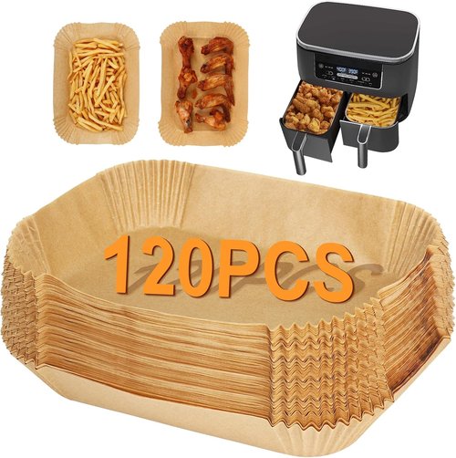 BYKITCHEN Air Fryer Liners - Set of 120 Rectangle Disposable Liners for Ninja Dual Air Fryers | Compatible with DZ201/DZ401/DZ550/SL401 & Instant Vortex