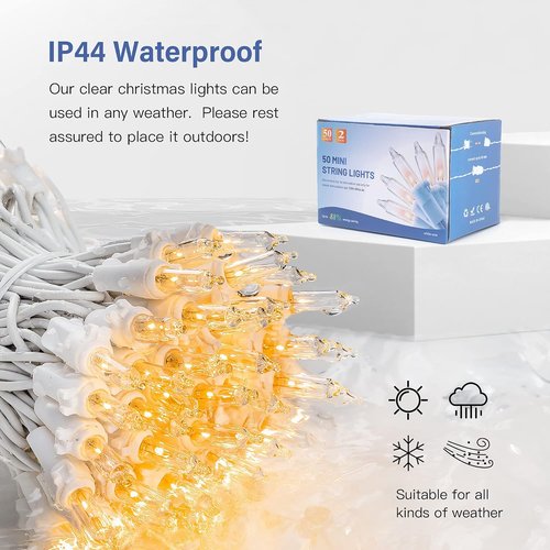 Hopolon 50-Count Clear Christmas Lights Set - Mini String Lights for Holiday & Wedding Decor | Warm White
