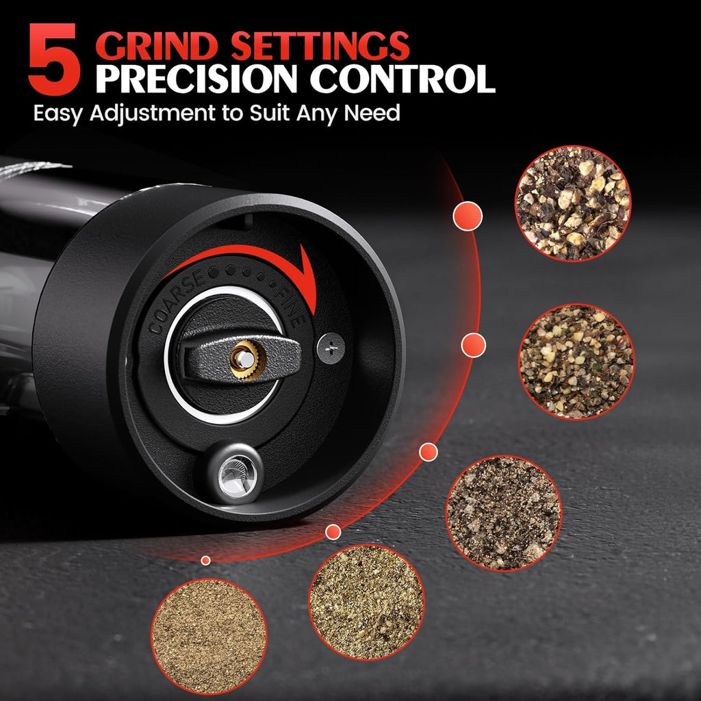 Skiennix Electric Salt and Pepper Grinder Set - Automatic Kitchen Mill with Adjustable Coarseness | Larger Capacity & LED