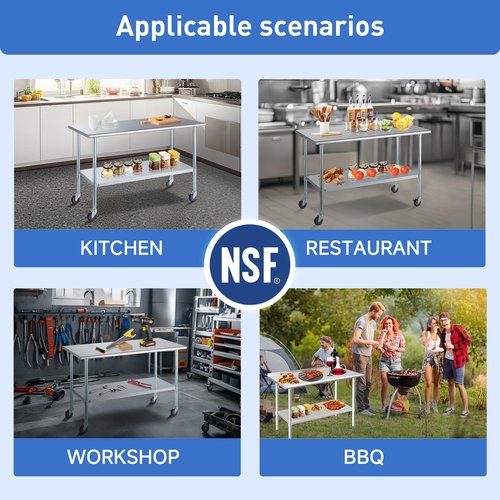 ROCKPOINT Stainless Steel Table for Prep & Work 14x24 Inches, NSF Metal Commercial Kitchen Heavy Duty Table with Adjustable Under Shelf and Table Foot for Restaurant, Home and Hotel