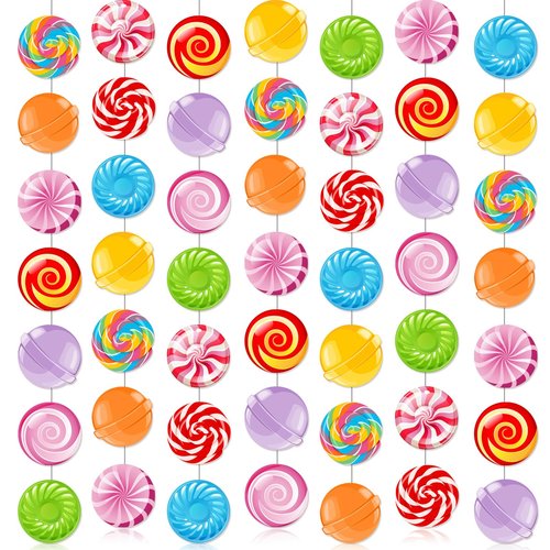 QIUGMYN 8pcs Candy Garland Banner Multi-coloured Paper Cardboard Round Candy Land Theme Birthday Party Decorations