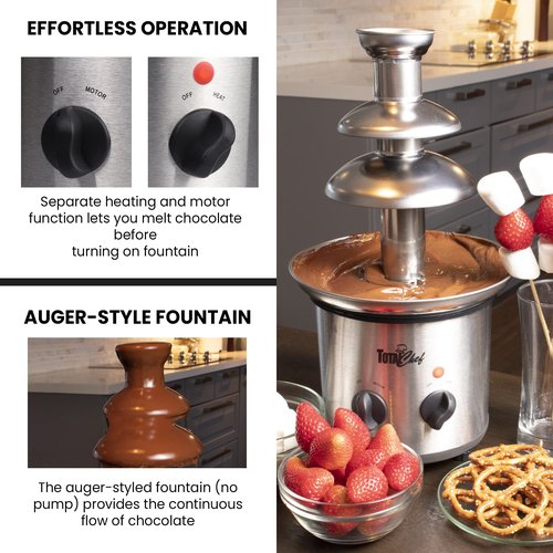 Total Chef 3 Tier Chocolate Fountain Machine – Mini Fondue Fountain for Chocolate, Cheese & Dessert – Fuente de Chocolate para Fiesta, Chocolate Fondue Set for Party and Events, Queso Fountain