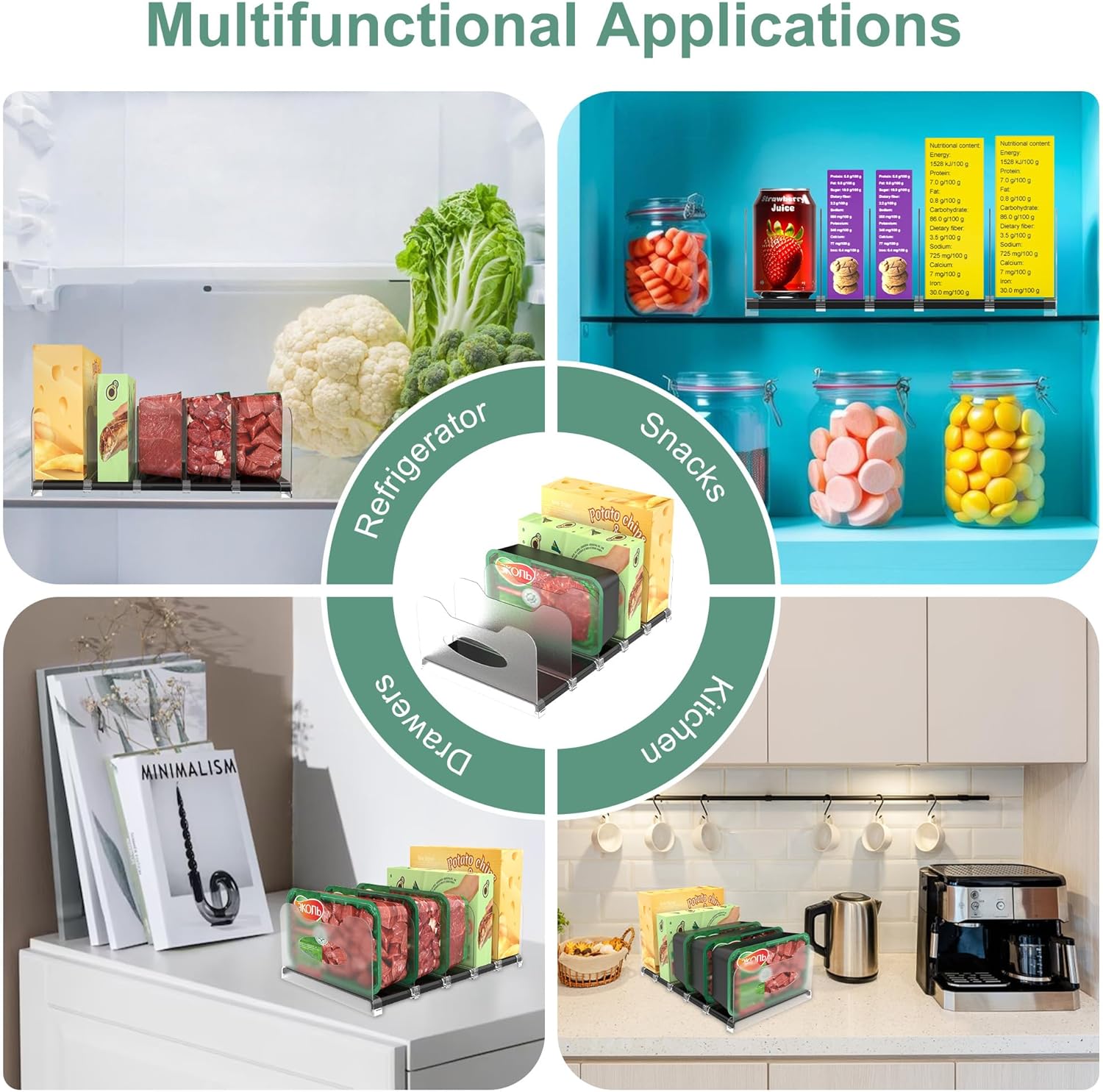 SURETIVIAN Freezer Organizer - 12” Adjustable Fridge Rack with Removable Dividers & Handles | Black
