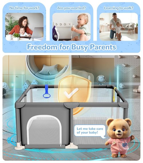 Dripex Baby Playpen - 47"x47" Safe Indoor & Outdoor Play Yard with Soft Mesh & Easy Setup - Grey