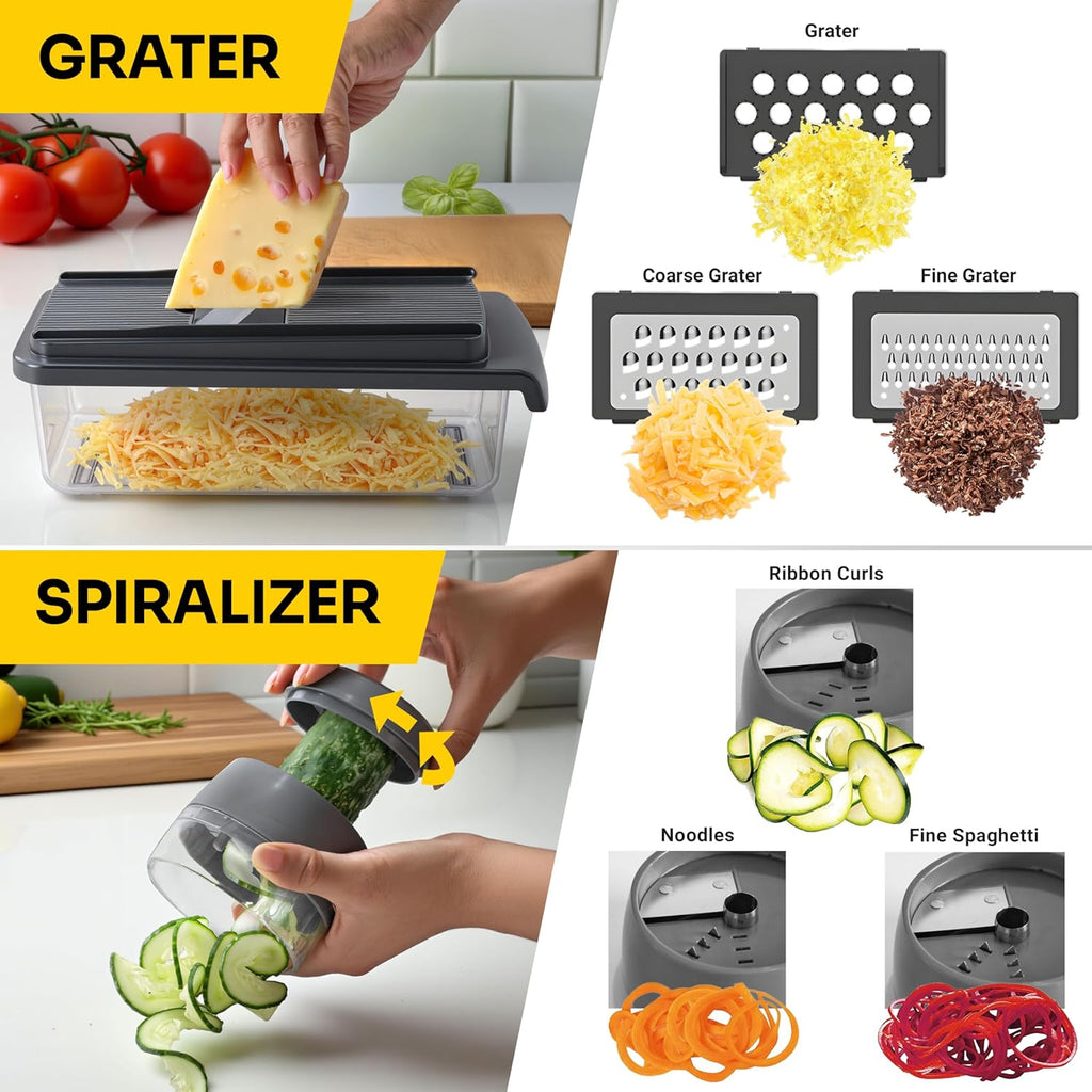 UltraChop Heavy Duty Vegetable Chopper - 12 Blades, Spiralizer & Mandoline Slicer | Blue Kitchen Essential