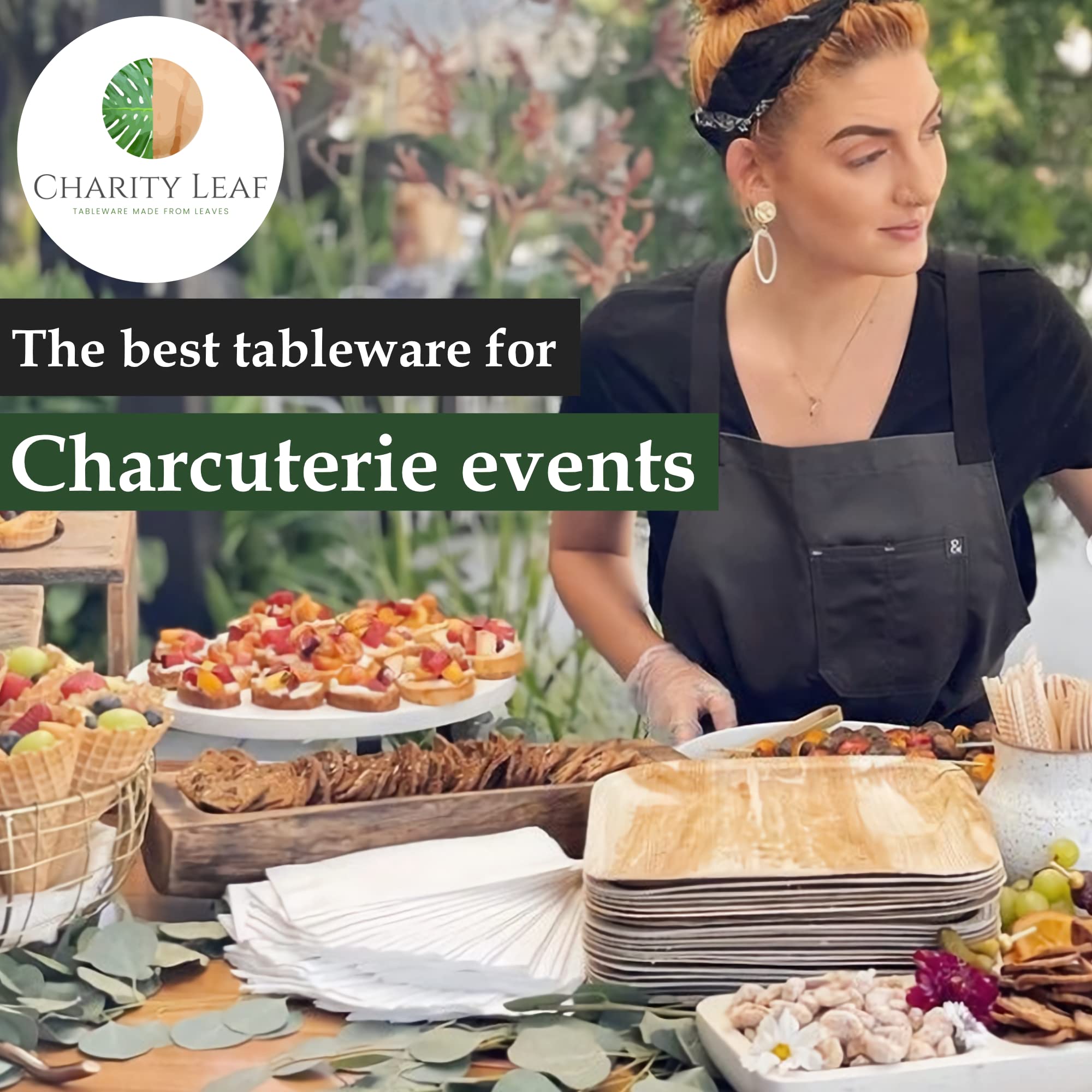 Charity Leaf Disposable Palm Leaf 14" x 10" Trays (25 Pieces) Bamboo Like Serving Platters, Disposable Boards, Eco-Friendly Dinnerware for Weddings, Catering, Events
