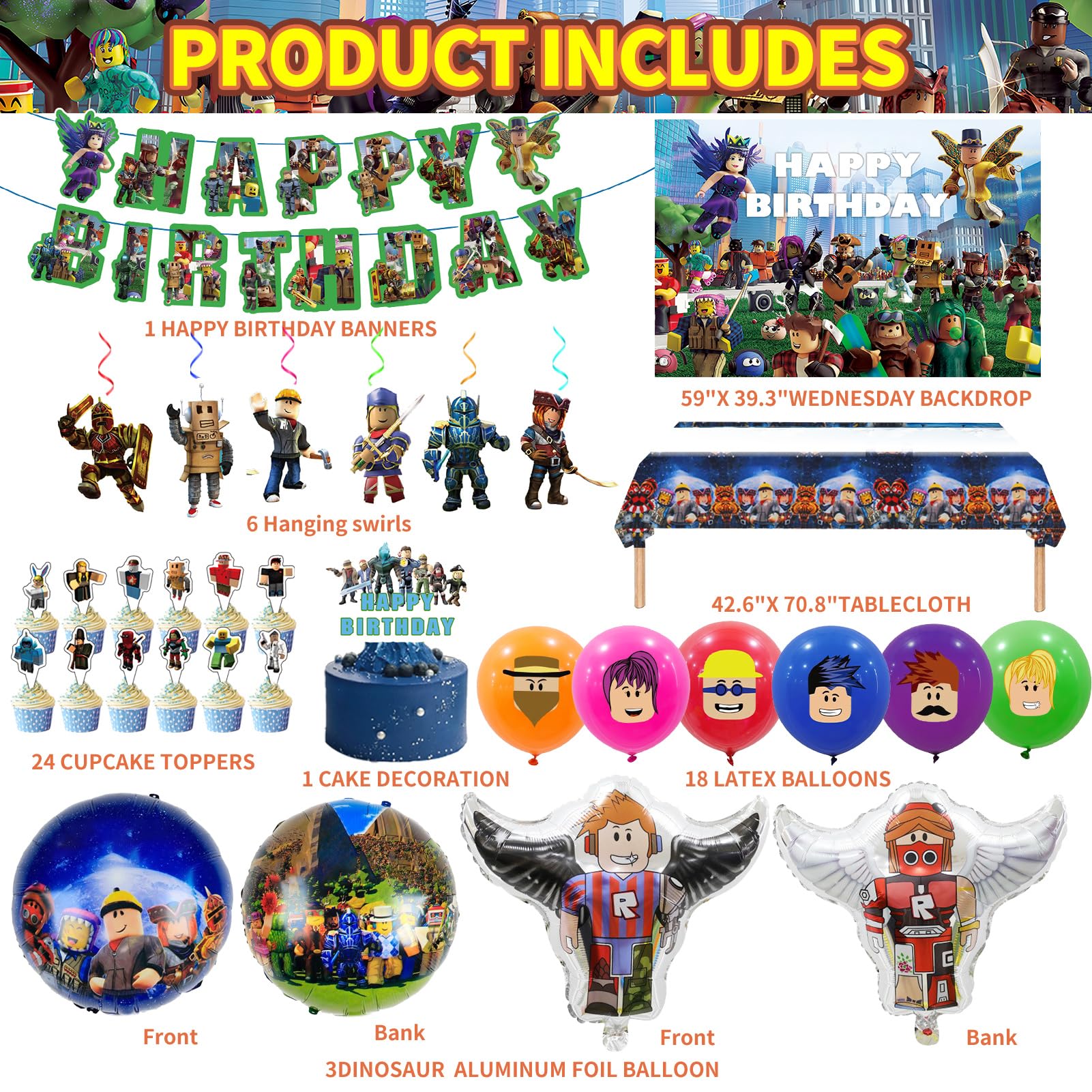 Birthday Party Decorations - Theme Children's Party Supplies Included Happy Birthday Banner, Backdrop, Hanging Swirls, Tablecloth, Cupcake Cake Toppers, Latex Balloons and Foil Balloons