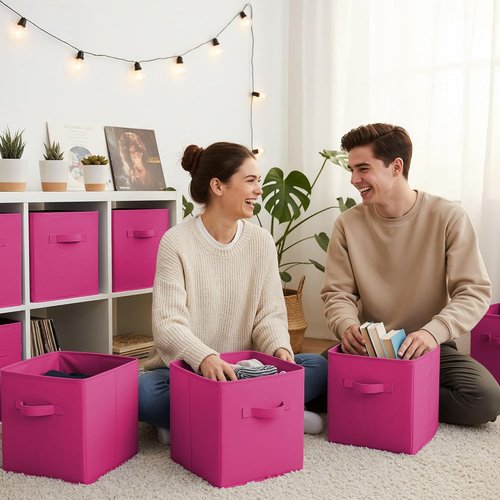 Granny Says 11-Inch Cube Storage Bins - Versatile Fabric Organizers for Kids' Rooms | Rose Red, 6-Pack