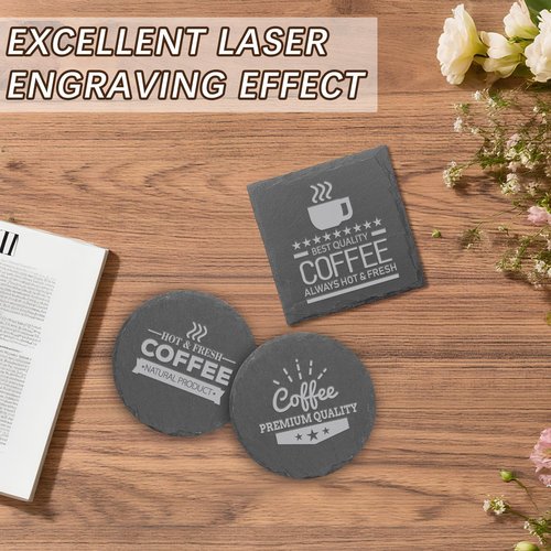 48pcs Slate Coasters, Black 4 Inch Bulk Blank Rock Coasters Blank Laser Engraving, Hand Painted DIY, Scratch Resistant Bottom (24*Square+24*Round)
