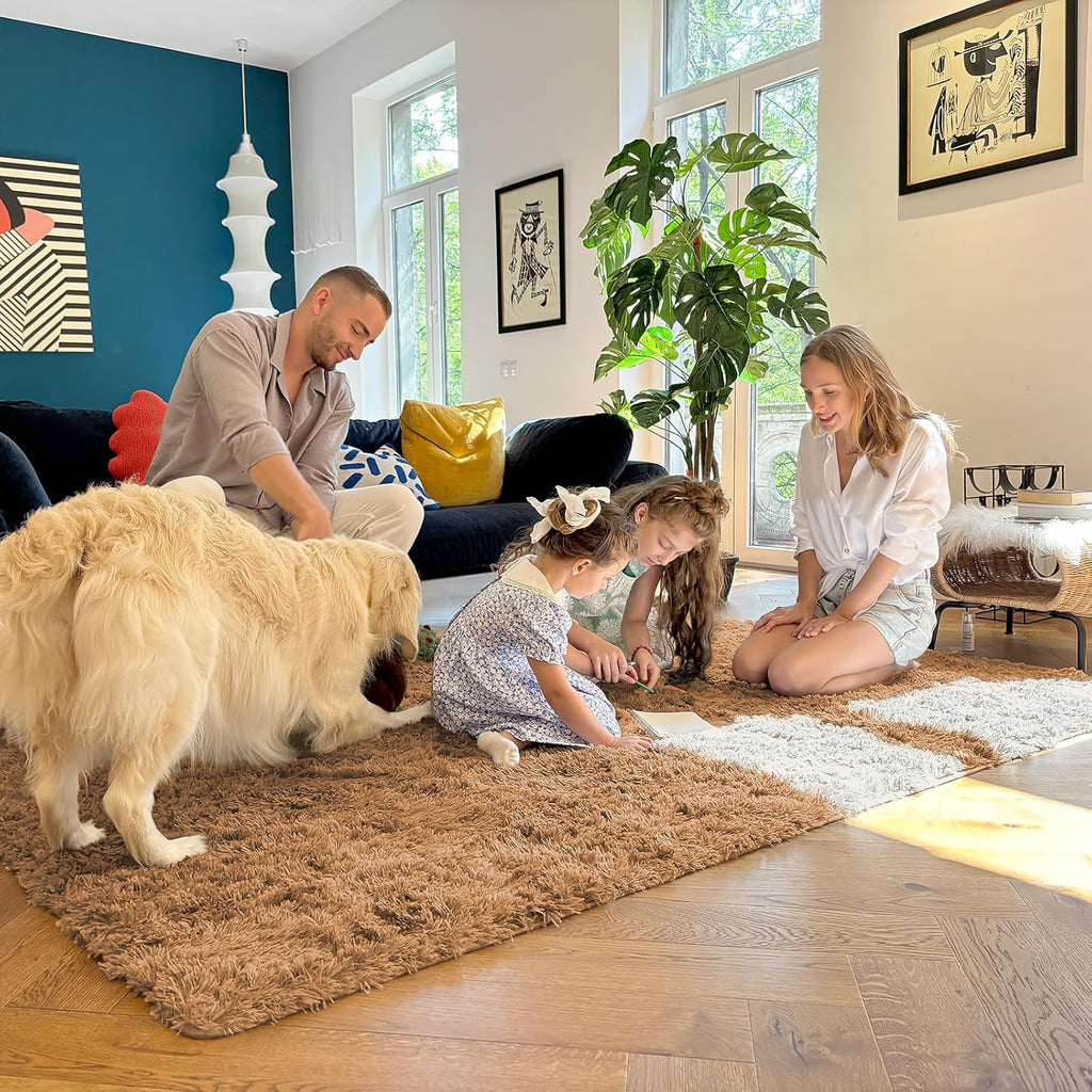 OLANLY 2x8 Machine Washable Runner Rug - Soft Fluffy Shaggy Design for Bedroom & Hallway | Khaki Color