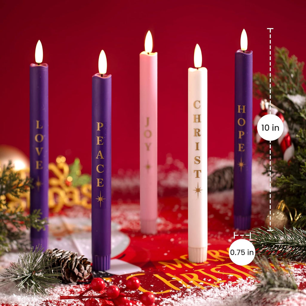 Stmarry Flameless Advent Candles - Realistic 3D Flames, Battery Operated | Set of 5, 10 Inch Tall with Remote Control