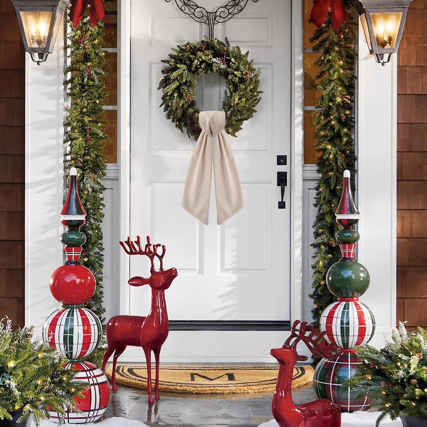 Skiennix Wreath Sash - 2 Pack Boxwood Garland for Front Door Decor | Burlap Design