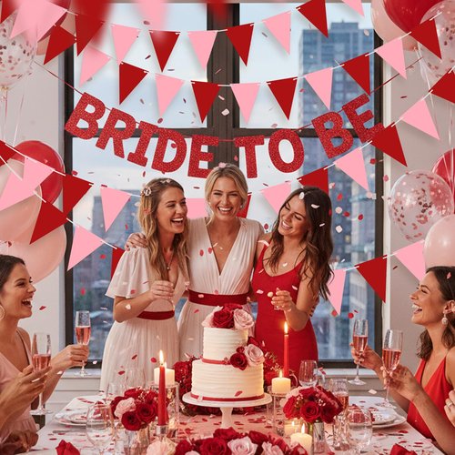 KatchOn, Pink and Red Pennant Banner - 60Feet, 12 Pcs, Pre-strung, Pennant Flag for Valentines Day Decorations, Anniversary, Baby Shower | Red and Pink Classroom Decor | Galentines Day Decorations