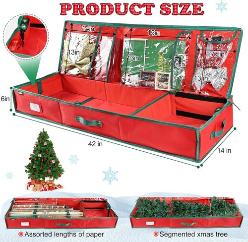 Gift Wrap Organizer by [Brand Name] - Sturdy 600D Oxford Fabric Storage Bag for Christmas Wrapping Paper | Large Capacity Red