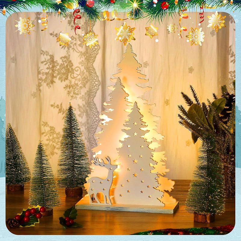 Wooden Christmas Tree Table Decor with LED Lights