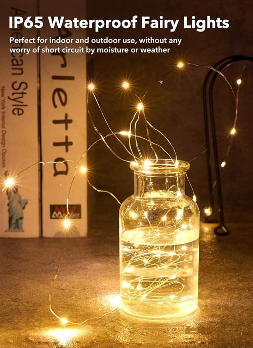 Brightown 24 Pack Fairy Lights | Battery Operated 7 ft Mini String Lights - Waterproof Silver Wire for DIY Crafts & Decor