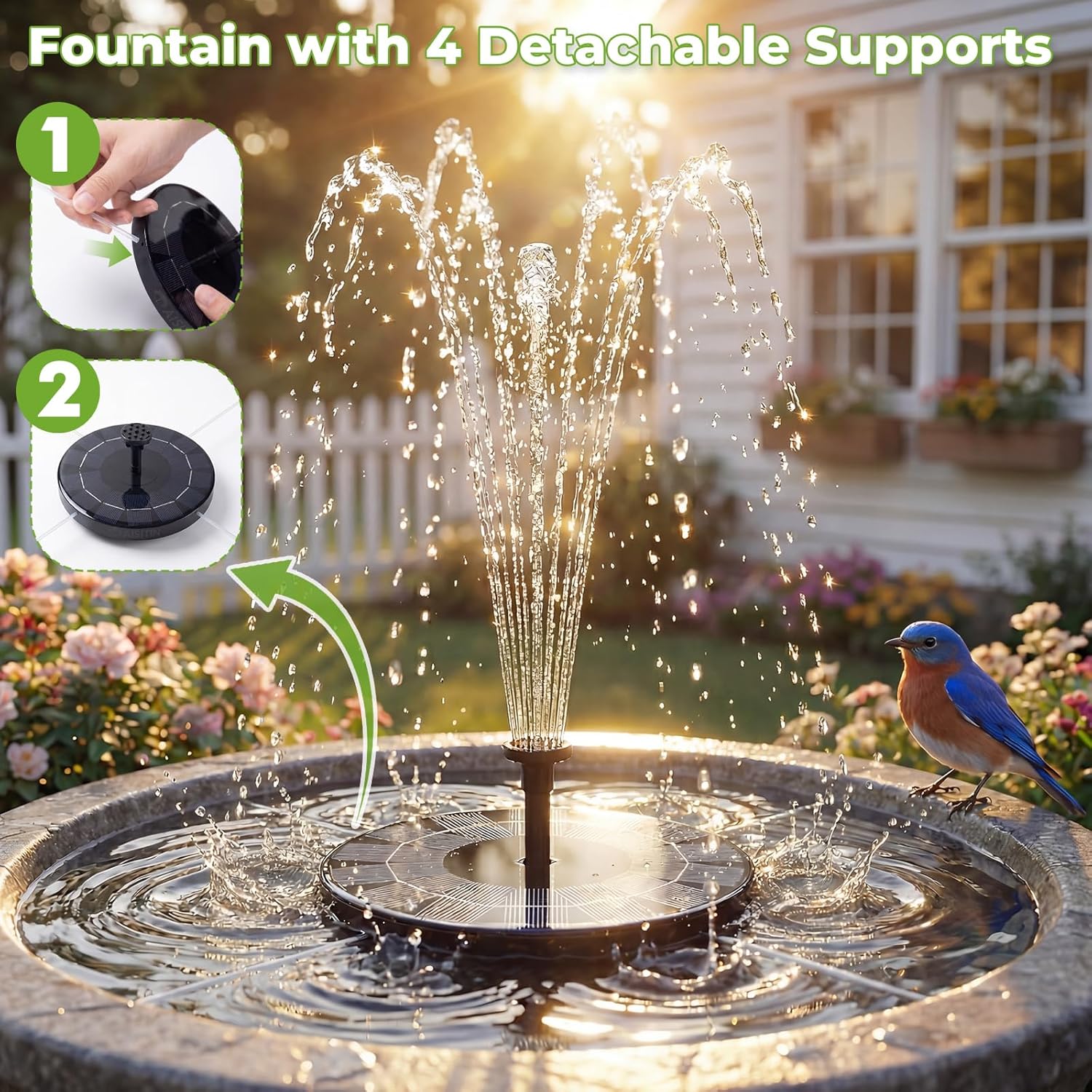 AISITIN Solar Bird Bath Fountain Pump - 2.5W Solar Powered Water Pump with 6 Nozzles | Perfect for Gardens, Ponds, and Aquariums