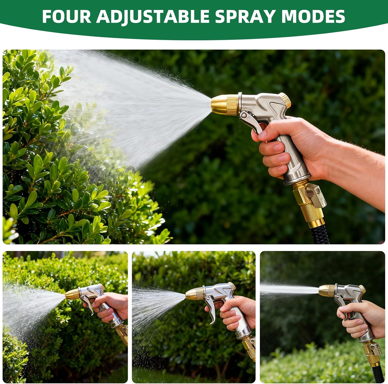 ARXIVE Heavy-Duty Metal Garden Hose Nozzle - 4 Adjustable Spray Patterns for Lawn, Car & Pet Care