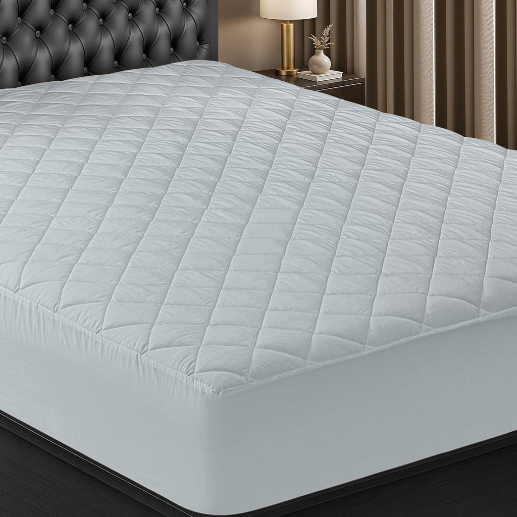 Utopia Bedding Quilted Fitted Mattress Pad - Twin Size Deep Pocket Protector | Machine Washable Light Grey
