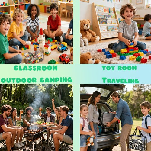 6 Pack Clear Toy Storage Organizer Bags Large with Double Zipper Waterproof PVC Material Travel Toy Organizer Pouch with Handles for Puzzle, Blocks, Board games, Kids Books Toy Organizing