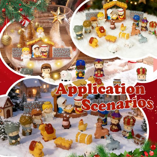 Furjane 24 Pcs Christmas Little Nativity Set Christmas Nativity Scene Resin Hand-Painted Nativity Set Figurines for Party Decorations Tabletop