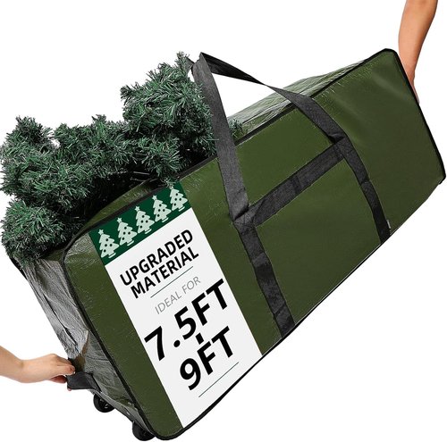 HOMEST Christmas Tree Storage Bag - Zippered Design with Wheels for 7.5-9 ft Artificial Trees - Green
