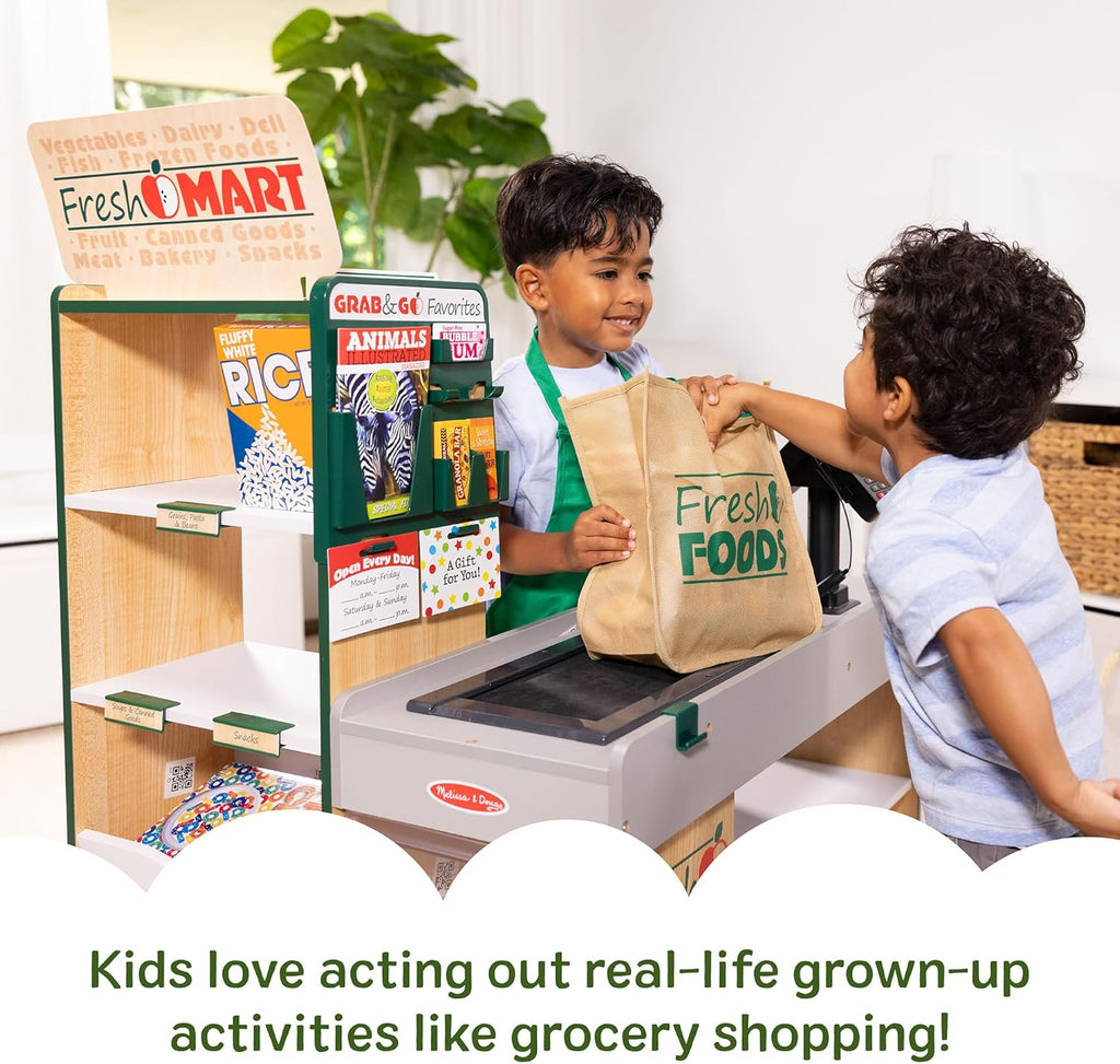 Melissa & Doug Fresh Mart Grocery Store Playset - Kids Cash Register with Scanner & Conveyor Belt