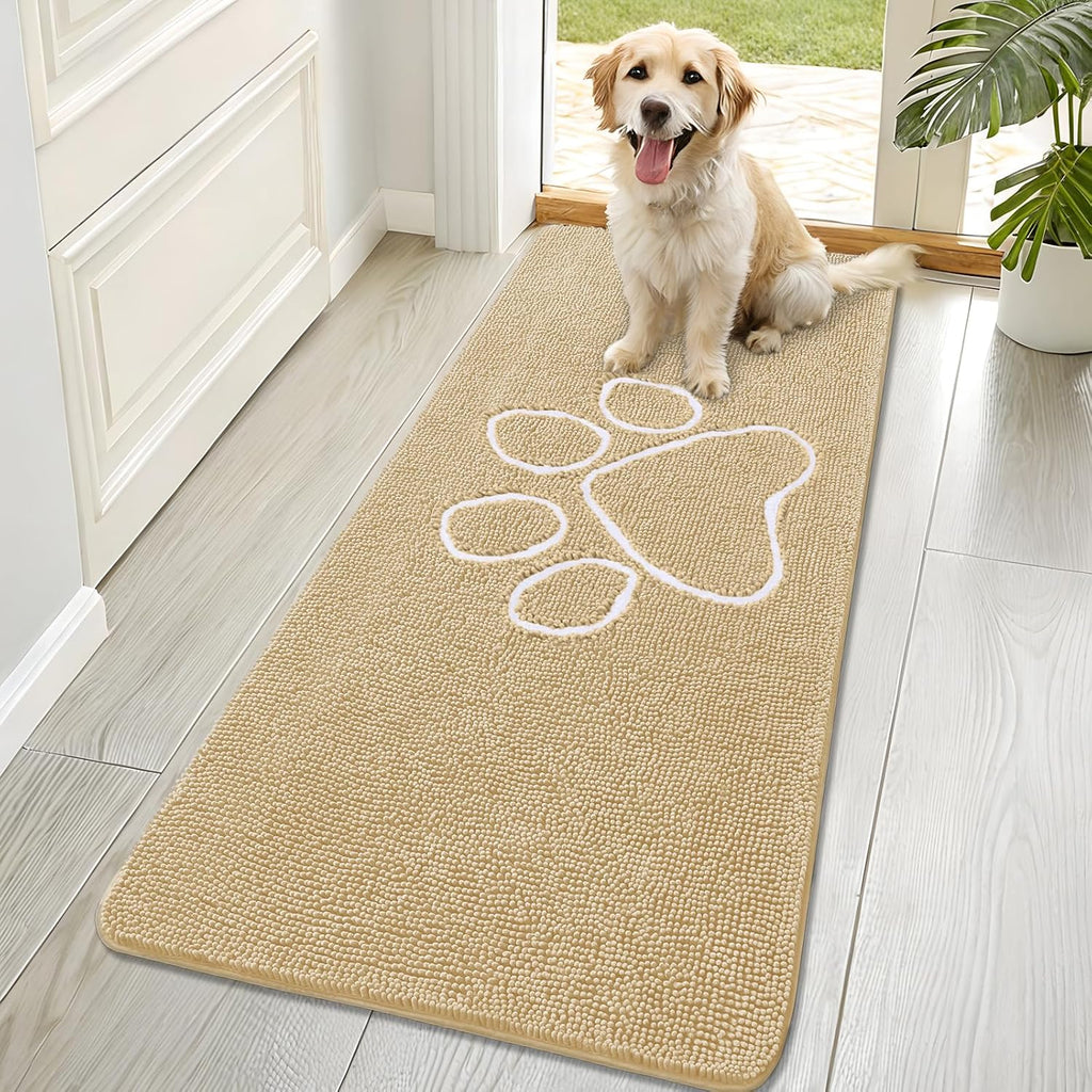 OLANLY Dog Door Mat - Absorbent Non-Slip Mud Mat for Dogs | 70x32 Paw Print Design in Beige