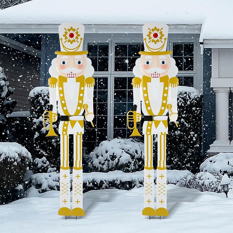 GlikCeil 2-Pack 6ft Large Outdoor Nutcrackers - White Gold Variation