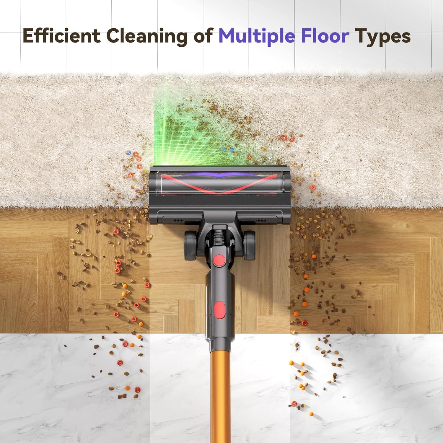TechRise Cordless Vacuum Cleaner - 500W Stick Vacuum with Anti-Tangle Brush & 60-Minute Runtime for Home Use